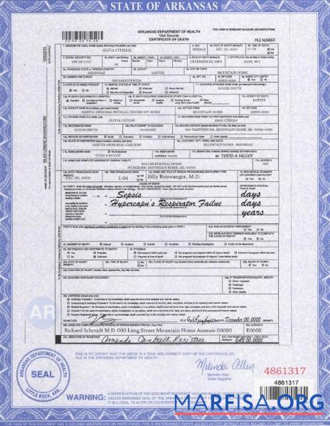 Downloadable USA state Arkansas death certificate template in PSD format